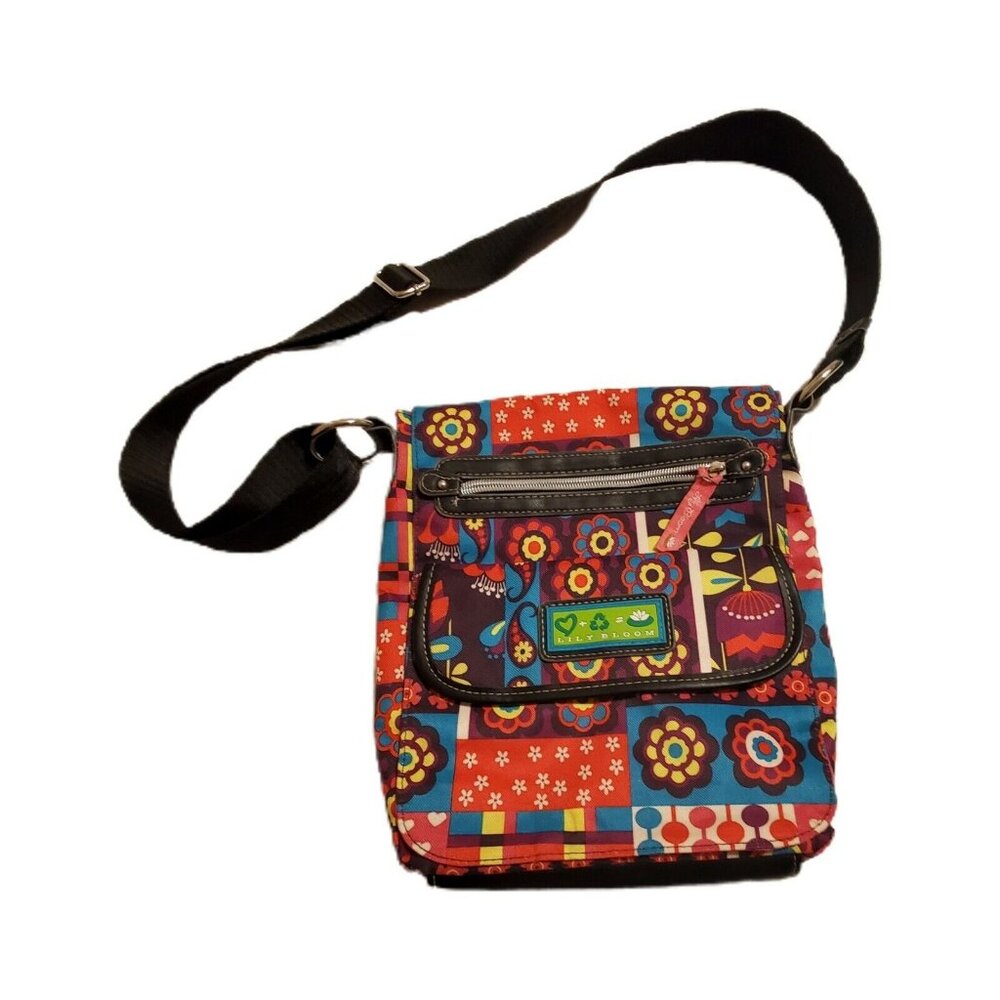 Lily Bloom Crossbody Messenger Bag Purse Bright Floral  10"x9"x2" Paisley - Picture 2 of 10